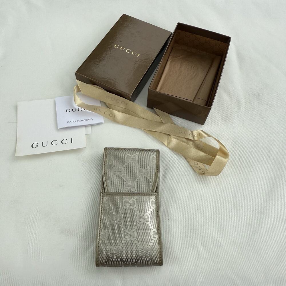 Gucci Silver GG Imprime Canvas Cigarette Case Authentic Lipstick Card Holder